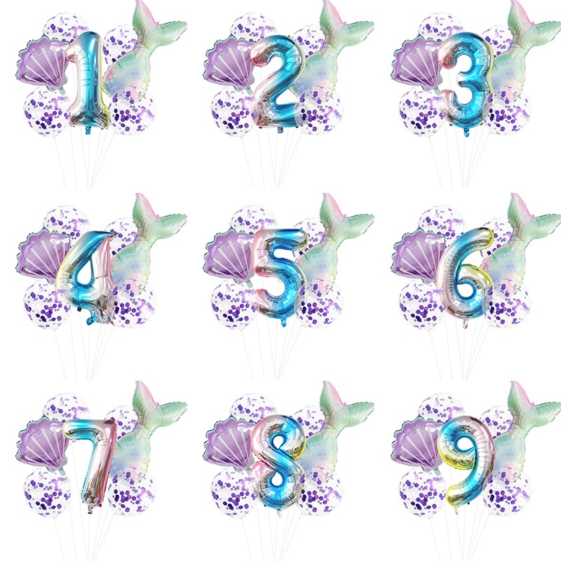 [ 1 set child mermaid digital cartoon balloons decoration For Festivel Birthday Wedding Party Supplies ]