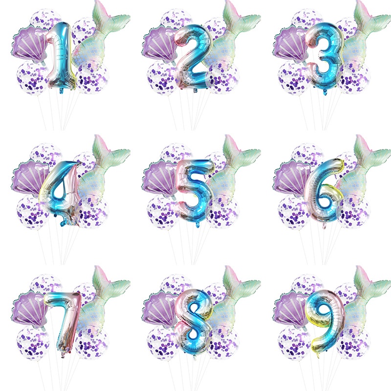 [ 1 set child mermaid digital cartoon balloons decoration For Festivel Birthday Wedding Party Supplies ]