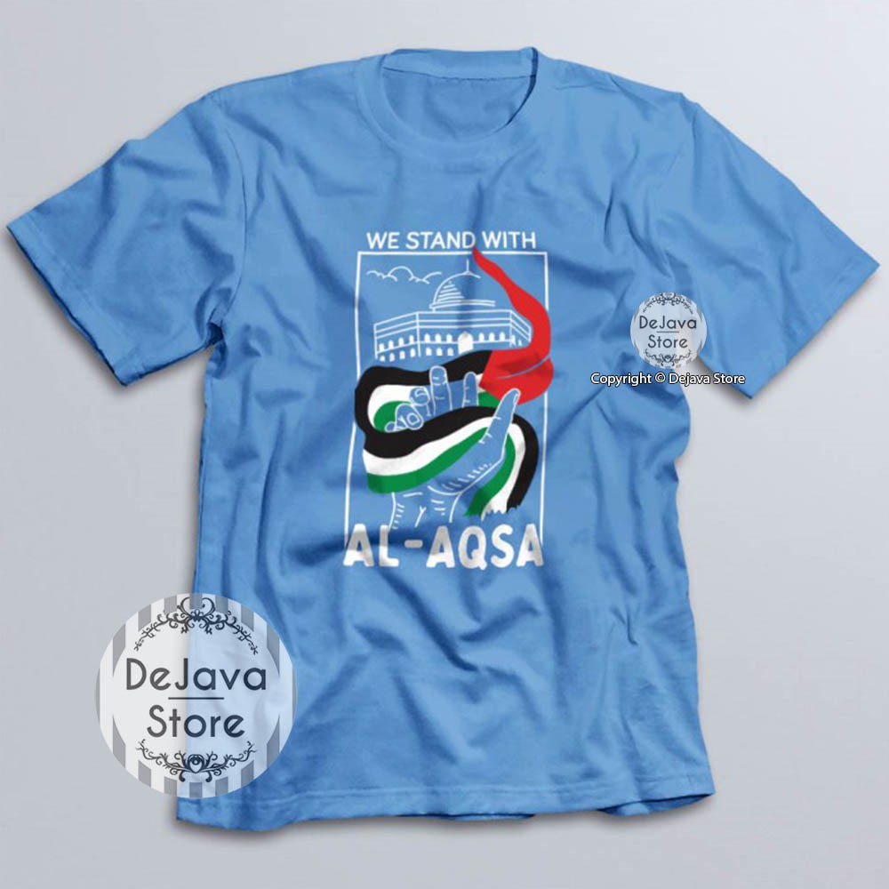 Kaos Dakwah Islami Palestina We Stand With Al Aqsa Palestine Baju Distro Santri Muslim Tshirt - 8184-BIRU MUDA