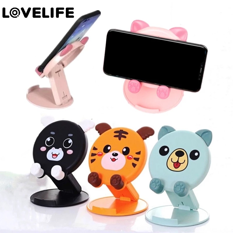 1pc Stand Holder Handphone / Tablet Universal Portable Model Lipat Motif Kartun Lucu