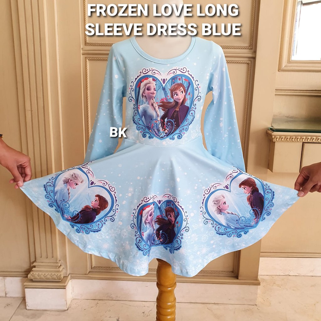 FROZEN LOVE LONG SLEEVE DRESS / DRESS PRINCESS ELSA FROZEN / DRES LENGAN PANJANG ANAK IMPORT