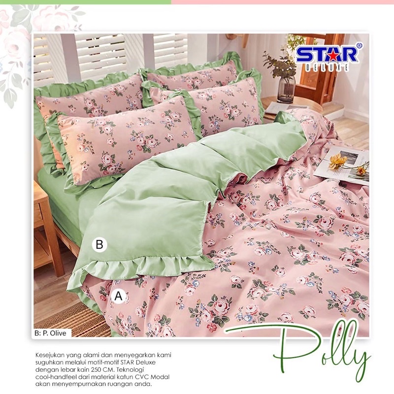 Sprei katun STAR Shabby bunga Pink Tosca Putih Wedding Semua Ukuran