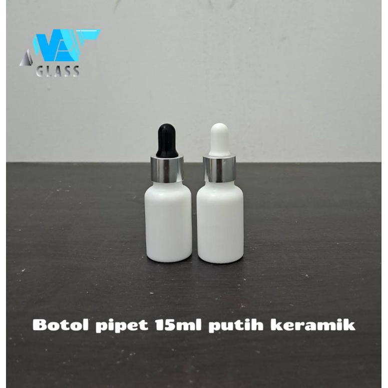 botol pipet kaca 15ml putih mutiara tebal ring silver / botol serum 15ml