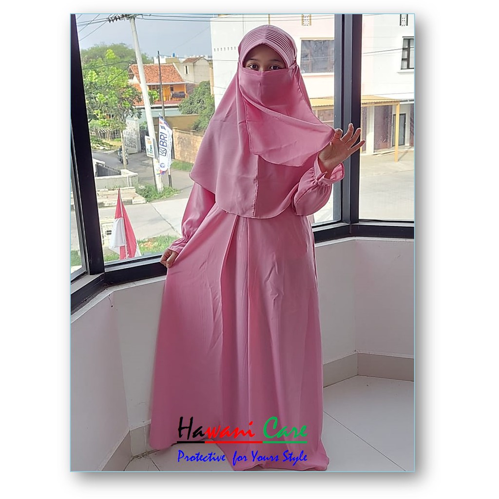 Gamis Syari + Kerudung + Cadar  + Manset Anak ( 1 stel &gt;&gt; 4 in 1 )