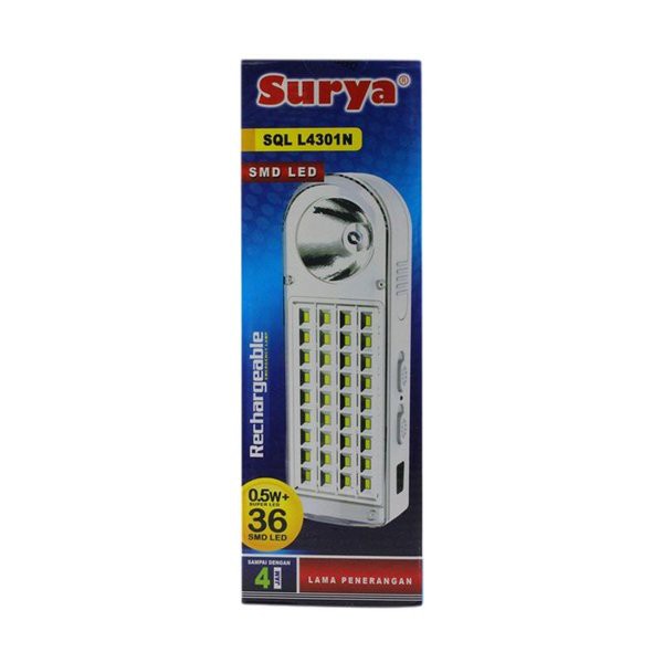 Surya Lampu Emergency SQL L4301N Light LED 36 SMD + Senter 0,5W Super LED Rechargeable 4 Hours