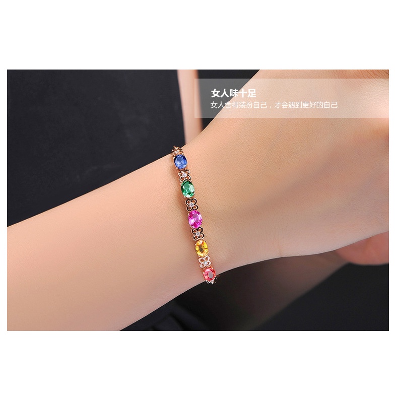 Gelang Batu Permata Warna-Warni Pelangi 18K Bahan Stainless Gaya Korea Untuk Wanita