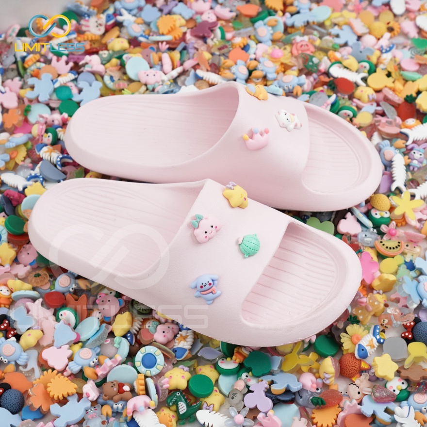 Sendal Selop Cewek Slip On Jibbitz 3D Limitless Sandal Wanita Rumahan Anti Slip Sendal Perempuan Karakter