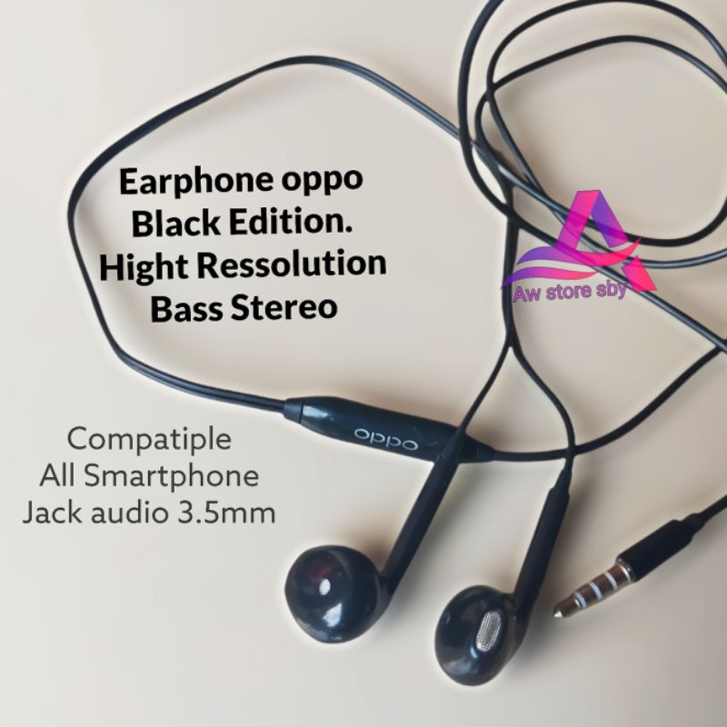 Headset oppo Extra Bass HiRes Black Edition Earphone oppo A53/A52/A15S/A16/A54/A74 (A92 BLACK)