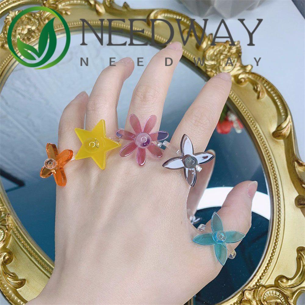 Needway  Gifts Open Finger Ring New Fashion Accessories Ring Party Jewelry Flower Candy Color Women Girls Korean Resin Acrylic Joint Ring/Multicolor