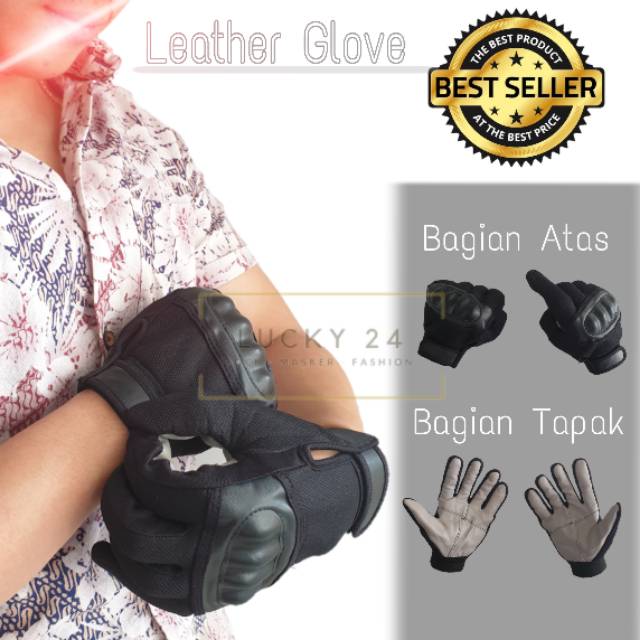 Sarung tangan Sepeda motor Kulit Full finger Knuckle dan Non Knuckle Hitam Batok Buntung Touchscreen