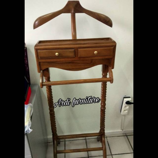 Hanger baju gantungan jas baju 2 laci kayu jati