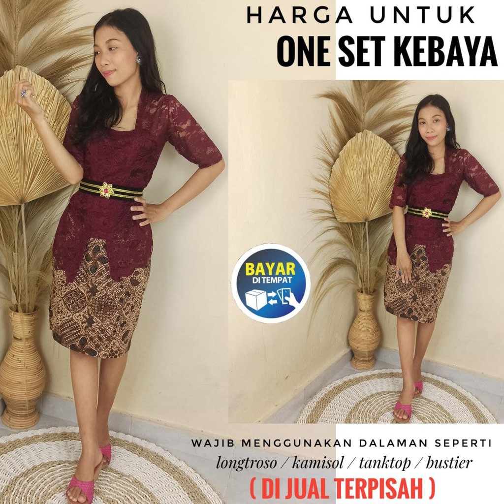 baju kebaya jadi brokat maudy dan rok katun batik pendek kebaya bali modern kebaya pesta-Marun