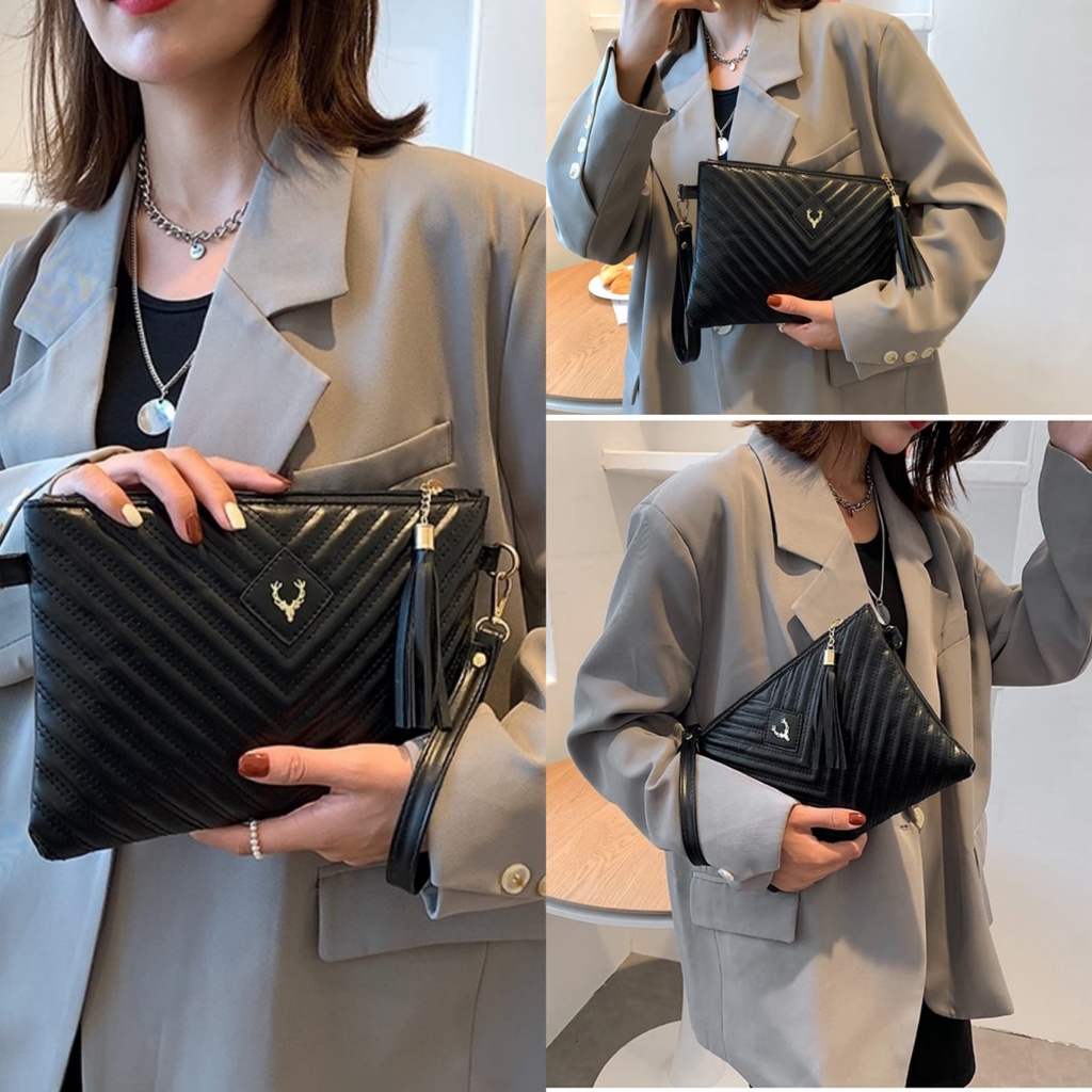 TAS TANGAN WANITA CLUTCH HANDBAG KULIT FASHION CHARLEA TA608B5 HITAM KOREA KEKINIAN PESTA IMPORT BRANDED PREMIUM BATAM MURAH SIMPLE REMAJA KEKINIAN