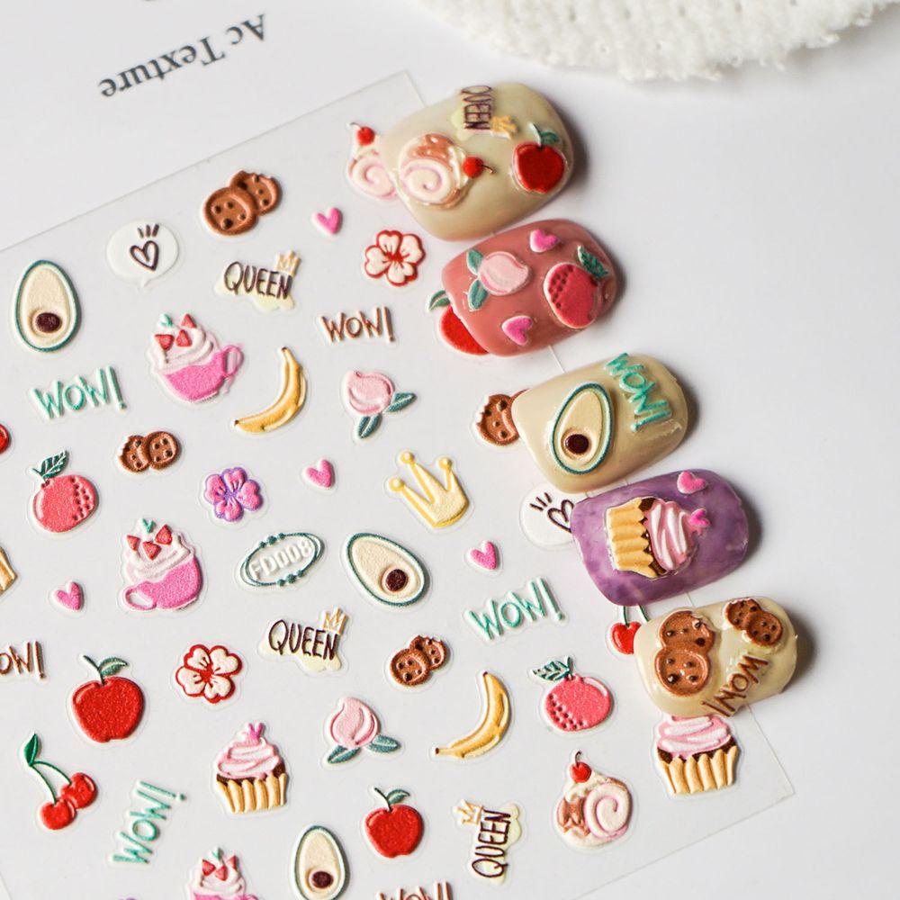 AUGUSTINA Agustin 5D Timbul Stiker Kuku Hewan Kawaii Cookie Wanita Bebek DIY Manicure Aksesoris Nail Decals