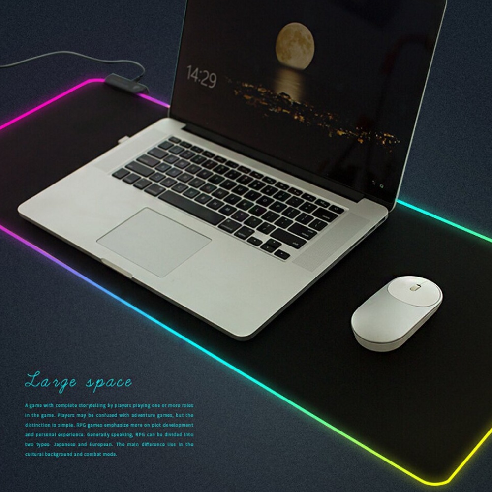 XL Mouse Pad Gaming RGB LED Light 7 Warna Mousepad Besar Alas Keyboard Desk Mat Anti Slip