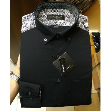 Unik Kemeja Pria Alisan Slimfit Panjang Hitam KomBinasi Pundak Batik Cool Murah