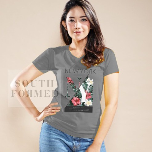 SOUTH FORMED NEW YORK KAOS V NECK / O NECK KATUN PREMIUM ADEM WANITA / CEWEK MOTIF / GAMBAR