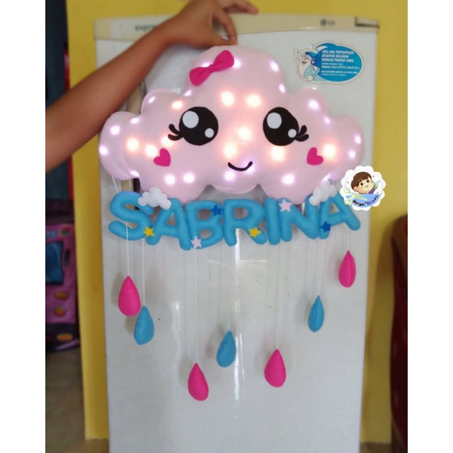 HIASAN DINDING / hangingdoor flanel custom nama pakai lampu