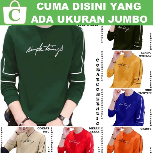 XXXL 3XL XXL XL L M S XS Kaos Pria Sweater Cowok Laki Korea Garis Lengan Panjang Polos Bordir Kata B