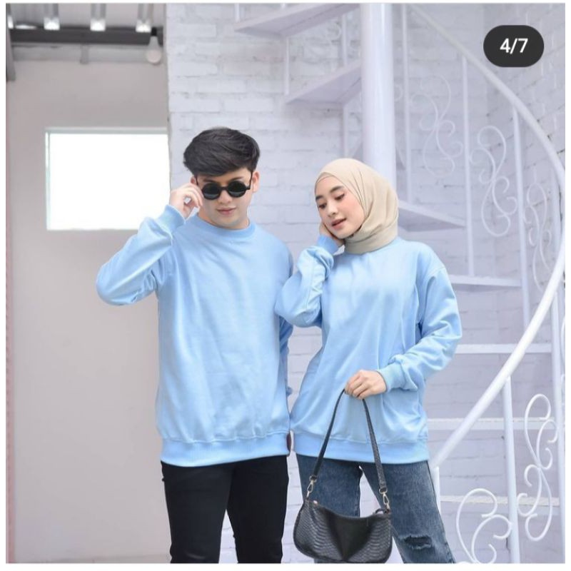 Basic Sweater Polos Fleece Unisex-Blue