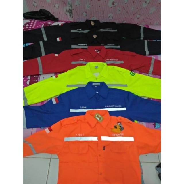 Seragam kerja pria/ baju murah kerja/ kemeja safety/ kemeja bordir alat berat/ kemeja lengan panjang