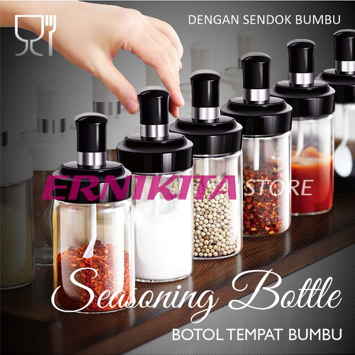 BOTOL TEMPAT BUMBU - Bahan Kaca Sendok Menempel Tutup