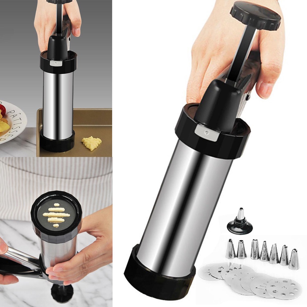 Solighter Cookie Press Gun Kit DIY Dekorasi Dessert Pembuatan Kue Kering Stainless Steel