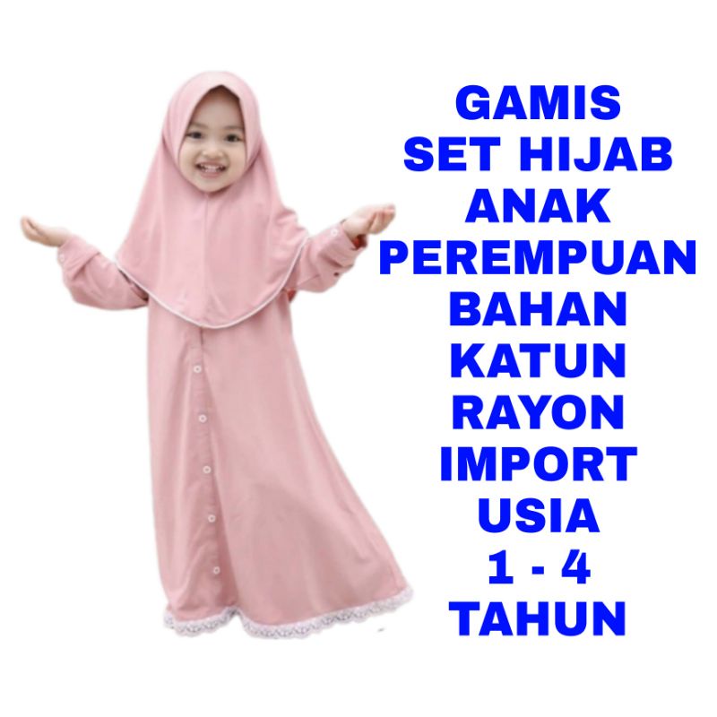 WK GAMIS SET HIJAB ANAK PEREMPUAN LONG DRESS MUSLIM ANAK CEWEK BAJU TUNIK KERUDUNG