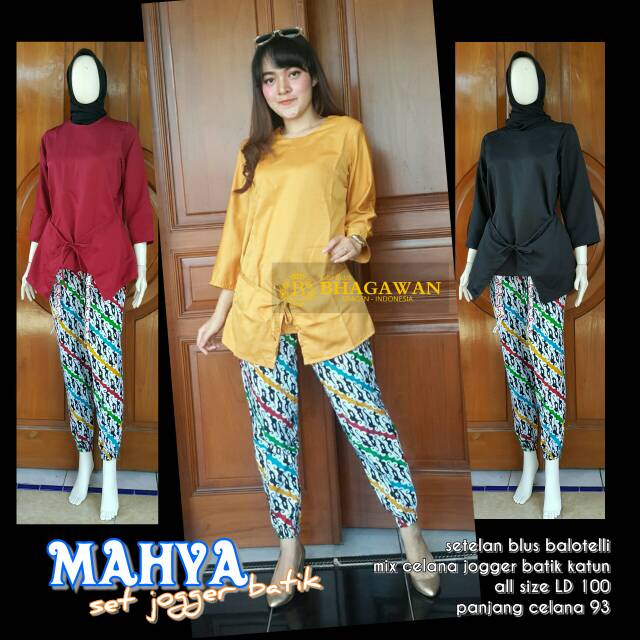 Set Batik Atasan Dan Bawahan Batik Wanita Fit XL, Blouse Katun Polos, Celana Jogger Wanita Batik