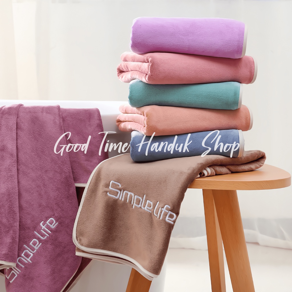 Handuk Muka (35x75cm) &amp; Handuk Dewasa (70x140cm) Microfiber Bulu Motif Simple Life Handuk Mandi Serap Air