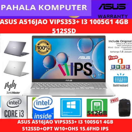 ASUS VivoBook A516JAO-VIPS354-VIPS353 14" i3-1005G1 4GB 512SSD W10 OHS
