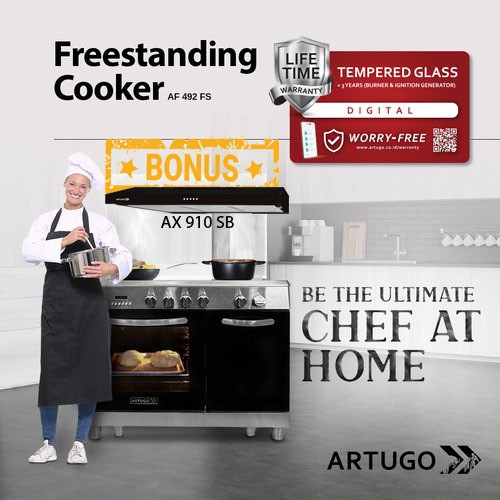 ARTUGO FREESTANDING COOKER AF 492 FS BRASS BURNER GARANSI RESMI