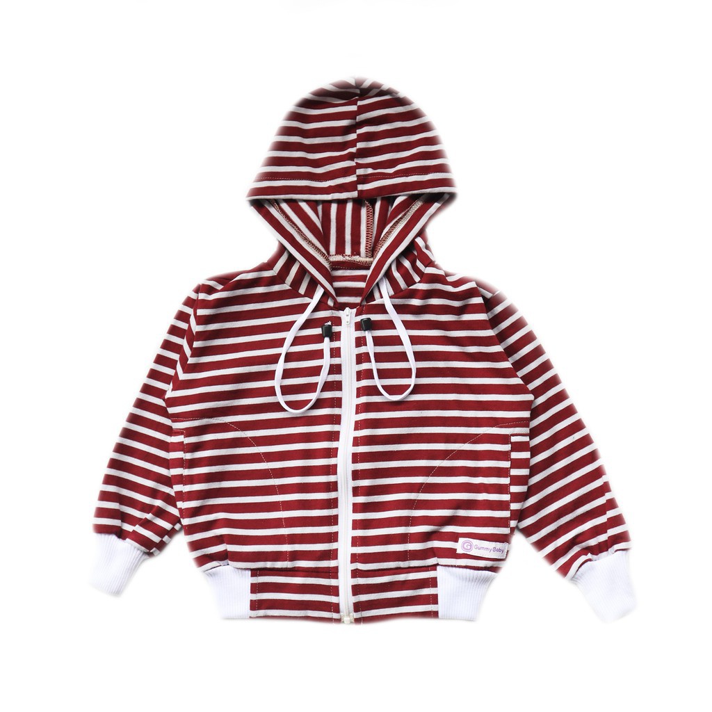 Baby Stripped Zipper Hoodie || Jaket Strip Bayi-Maroon