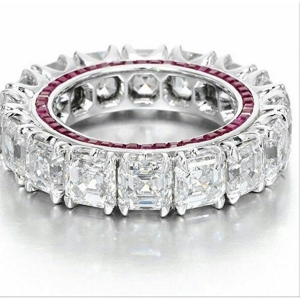 Cincin Topaz Persegi Panjang Warna Merah Putih