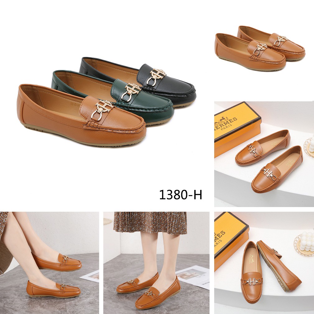 H Leather 'H' Iconic Wonen Flat Shoes #1380-H