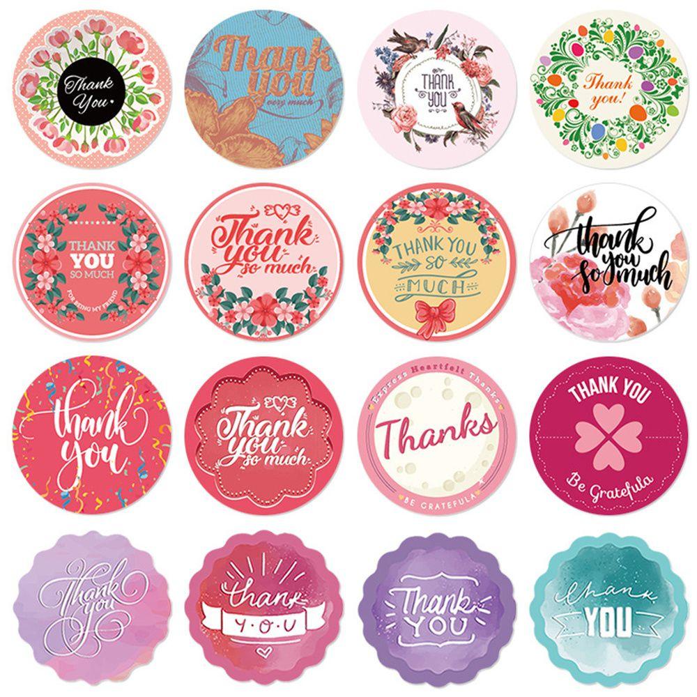 500pcs / roll Stiker Desain Bunga Tulisan Thank You Untuk Dekorasi Amplop / Scrapbook