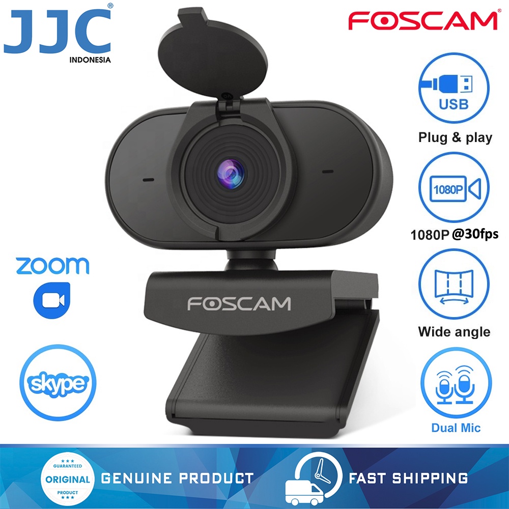 JJC x Foscam Webcam 1080p HD Dual Mic for Online Meeting, Streaming Game, Zoom Meeting