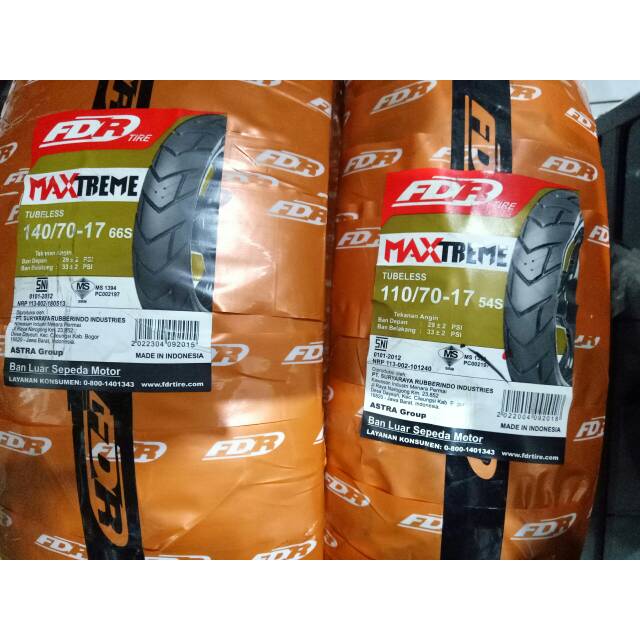 Paketan Ban FDR 110/70-17 dan 140/70-17 Maxtreme Intermediate Compound Tubeless