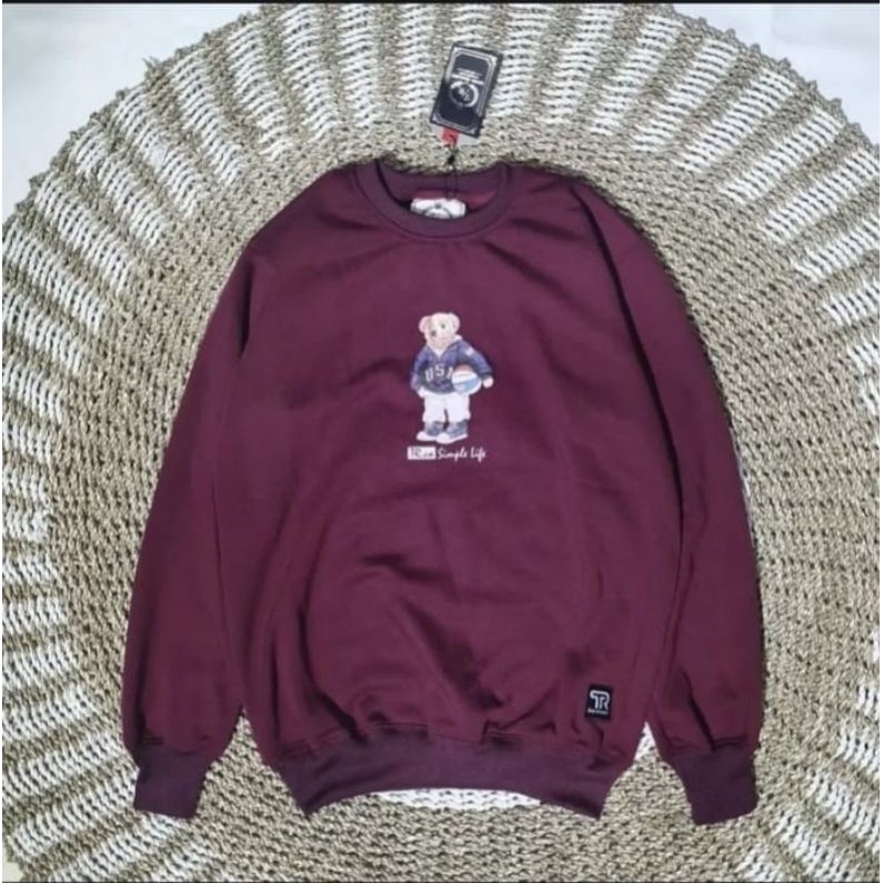 Sweater Crewneck Pria Premium Warna Maroon Bird SIZE M L XL XXL