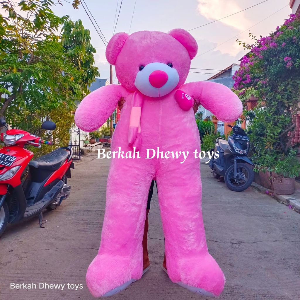 boneka teddy bear super jumbo/teddy bear ukuran jumbo/teddy bear jumbo lengkap dengan syal dan love di dada