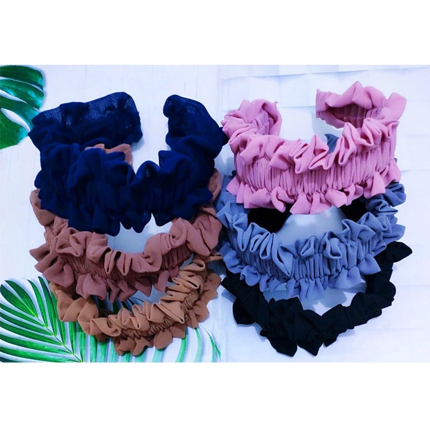 Bando Nagita Slavina Ruffle / Bando Scrunchie Ruffles Kerut Korea Satin Kekinian