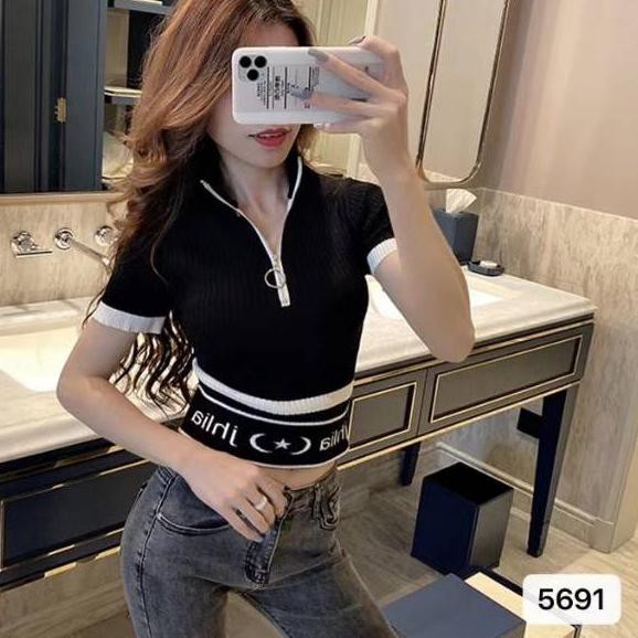 ♠ 27-5691 Knit Import Zipper/Rajut Resleting Depan model Crop ♘