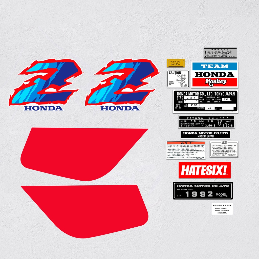 Sticker Decal Honda Monkey Minitrail Z50 R 1992 Hatesix