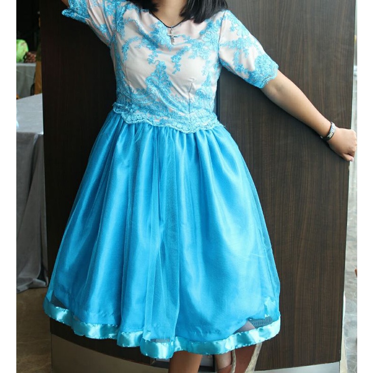 BAJU DRESS MEWAH BRUKAT BORKAT TILE JUMBO GAUN TERUSAN KEMBANG JAHIT TILE KEMBANG XL XXL PRELOVED PL