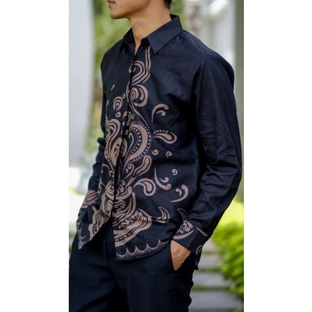 Kopi Mocca Atasan Kemeja Batik Pria Lengan Panjang Full Furing Katun Halus Batik Solo Batik Pria Pre