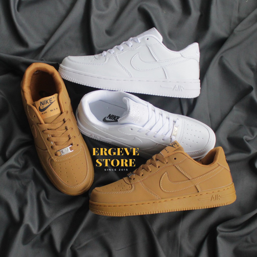 MAN &amp; LADIES SEPATU PUTIH AIR FORCE 1 LV8 MID LOW PUTIH POLOS WANITA SNEAKERS FULL WHITE BROWN