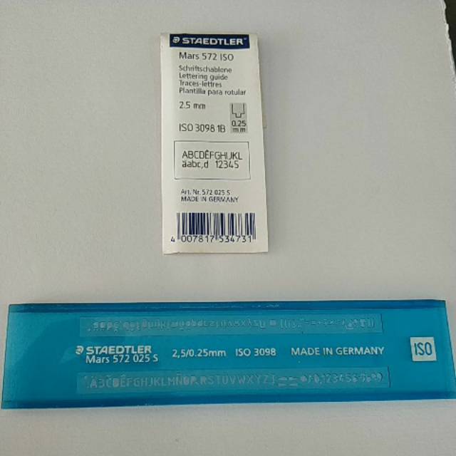 Penggaris mal Huruf Lettering sablon Staedler Mars Germany 572 025 S ( 2.5/0.25mm) ISO 3098 1B