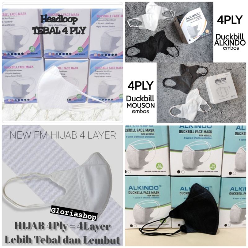 1BOX MASKER DUCKBILL 4PLY GARIS ALKINDO HIJAB DAN EARLOOP ORIGINAL | DUCKBILL FACEMASK HIJAB 4PLY