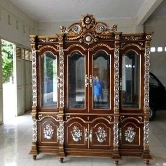 lemari kaca pajangan, Lemari hias ukir jati jepara mebel jepara