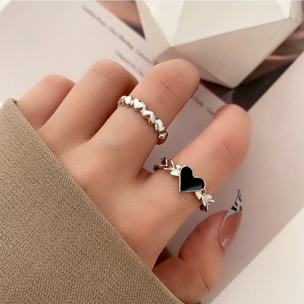 IFYOU Set Perhiasan Cincin Jari Bentuk Kupu-Kupu Hati Aksen Mutiara Warna Silver Gaya Vintage Korea Untuk Wanita